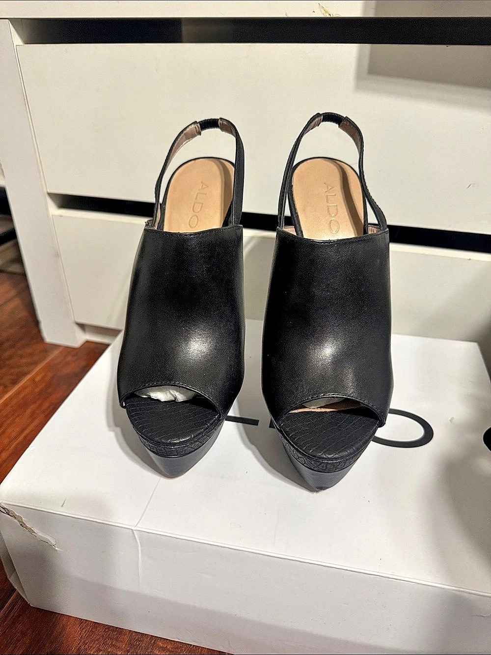 ALDO Black Platform Slingback Heels Like New
